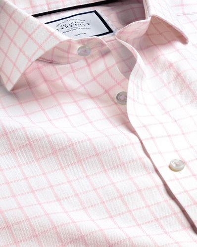 Men's Cutaway Collar Non-Iron Henley Weave Checkered Cotton Formal Shirt - Light Single Cuff, Small by - Charles Tyrwhitt - Modalova