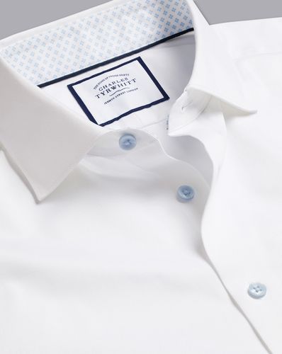Men's Semi-Cutaway Collar Twill Cotton Formal Shirt With Printed Trim - Single Cuff, Large by - Charles Tyrwhitt - Modalova