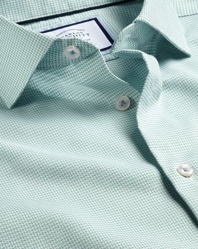 Men's Semi-Cutaway Collar Non-Iron Stretch Texture Cotton Formal Shirt - Teal Blue Single Cuff, Large by - Charles Tyrwhitt - Modalova
