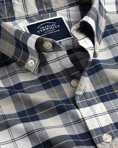 Men's Button-Down Collar Washed Oxford Checkered Cotton Shirt - Single Cuff, Large by - Charles Tyrwhitt - Modalova