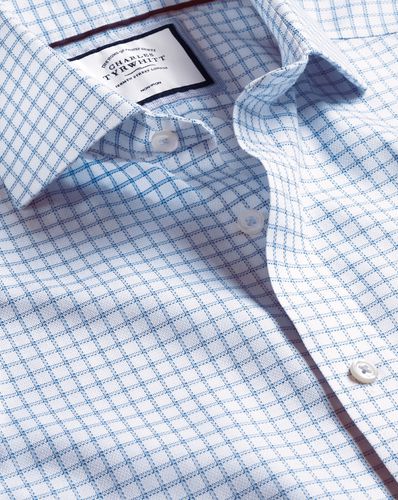 Men's Cutaway Collar Non-Iron Richmond Weave Checkered Cotton Formal Shirt - Cornflower Double Cuff, Large by - Charles Tyrwhitt - Modalova