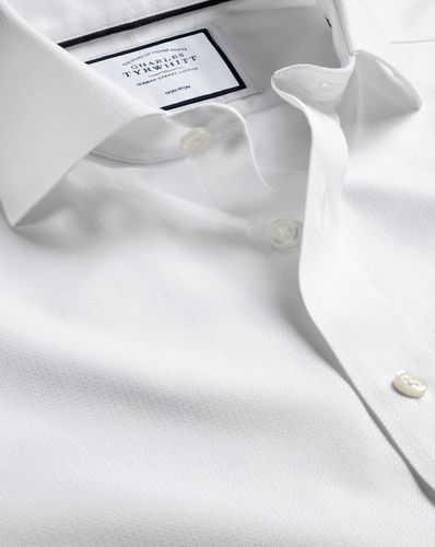 Men's Cutaway Collar Non-Iron Henley Weave Cotton Formal Shirt - Single Cuff, Large by - Charles Tyrwhitt - Modalova