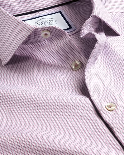 Men's Semi-Cutaway Collar Non-Iron Stretch Texture Cotton Formal Shirt - Dark Single Cuff, Small by - Charles Tyrwhitt - Modalova