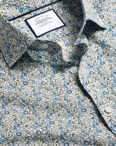 Men's Made With Liberty Fabric Semi-Cutaway Collar Cotton Shirt - Steel Single Cuff, Large by - Charles Tyrwhitt - Modalova