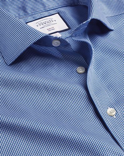 Men's Cutaway Collar Non-Iron Puppytooth Cotton Formal Shirt - Royal Single Cuff, Small by - Charles Tyrwhitt - Modalova