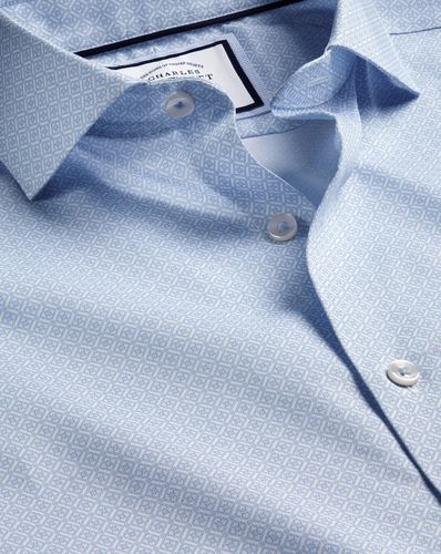 Men's Semi-Cutaway Collar Non-Iron Decorative Print Cotton Shirt - Sky Single Cuff, XXXL by - Charles Tyrwhitt - Modalova