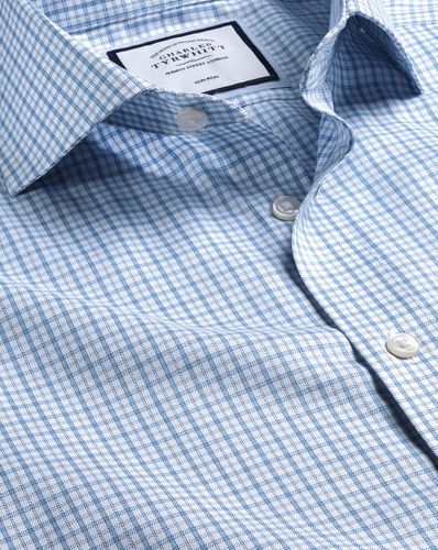Men's Cutaway Collar Non-Iron Twill Windowpane Checkered Cotton Formal Shirt - Ocean Single Cuff, Medium by - Charles Tyrwhitt - Modalova