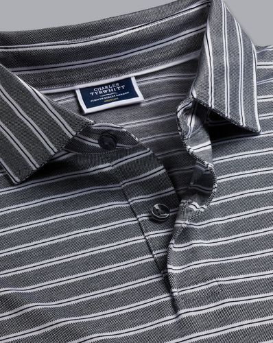Men's Jacquard Stripe Cotton Polo - Dark Navy, Medium by - Charles Tyrwhitt - Modalova