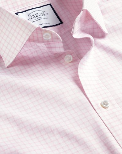 Men's Semi-Cutaway Collar Egyptian Cotton Twill Twin Checkered Formal Shirt - Light Single Cuff, Small by - Charles Tyrwhitt - Modalova
