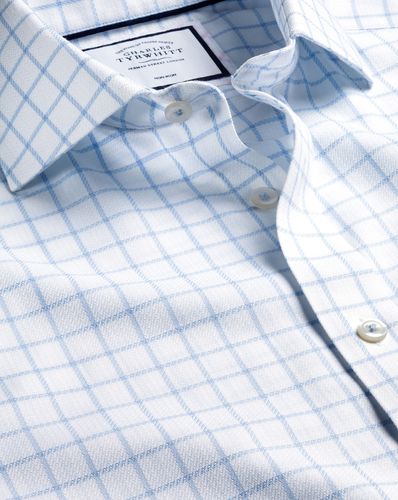 Men's Cutaway Collar Non-Iron Henley Weave Cotton Formal Shirt - Cornflower Double Cuff, Large by - Charles Tyrwhitt - Modalova