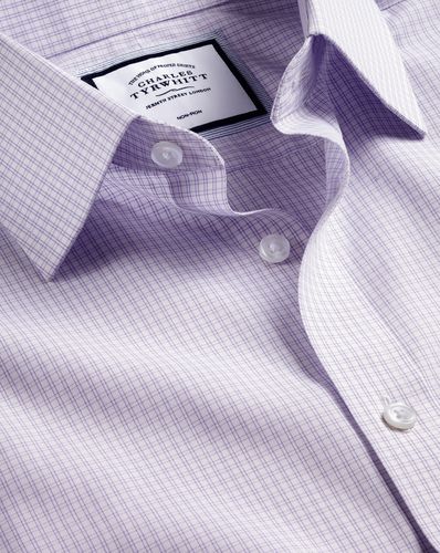 Men's Non-Iron Double Checkered Cotton Formal Shirt - Lilac Single Cuff, 16.5/34 by - Charles Tyrwhitt - Modalova