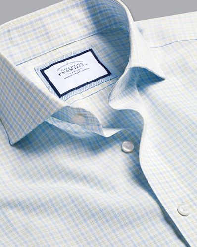 Men's Cutaway Collar Non-Iron Checkered Cotton Formal Shirt - Lemon Single Cuff, Small by - Charles Tyrwhitt - Modalova