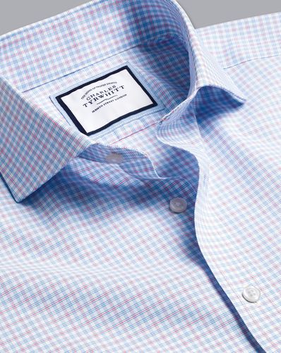 Men's Cutaway Collar Non-Iron Checkered Cotton Formal Shirt - Bright Single Cuff, Large by - Charles Tyrwhitt - Modalova