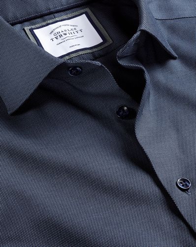 Men's Semi-Cutaway Collar Non-Iron Stretch Texture Cotton Formal Shirt - Denim Single Cuff, Small by - Charles Tyrwhitt - Modalova