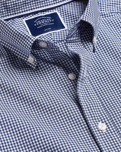 Men's Button-Down Collar Non-Iron Stretch Mini Gingham Short Sleeve Cotton Shirt - French Single Cuff, Large by - Charles Tyrwhitt - Modalova