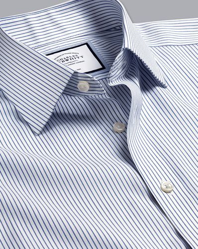 Men's Non-Iron Twill Stripe Cotton Formal Shirt - Royal & White Single Cuff, Large by - Charles Tyrwhitt - Modalova
