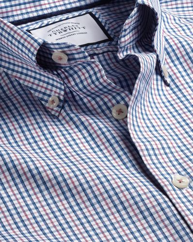 Men's Button-Down Collar Non-Iron Oxford Multi Checkered Cotton Formal Shirt - Dark Single Cuff, Small by - Charles Tyrwhitt - Modalova