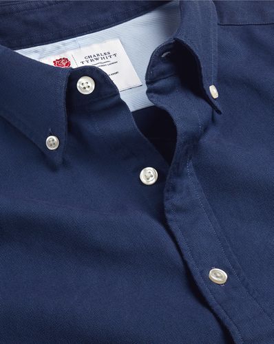 Men's England Rugby Button-Down Collar Washed Oxford Cotton Shirt - Royal Single Cuff, Medium by - Charles Tyrwhitt - Modalova