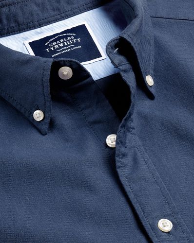 Men's Button-Down Collar Washed Oxford Cotton Shirt - Dark Melange Single Cuff, Large by - Charles Tyrwhitt - Modalova