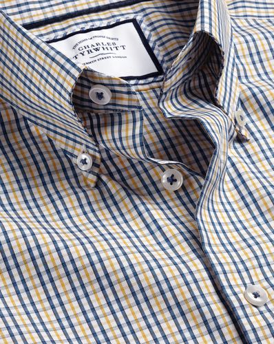 Men's Button-Down Collar Non-Iron Oxford Multi Checkered Cotton Formal Shirt - Mustard Orange Single Cuff, Small by - Charles Tyrwhitt - Modalova