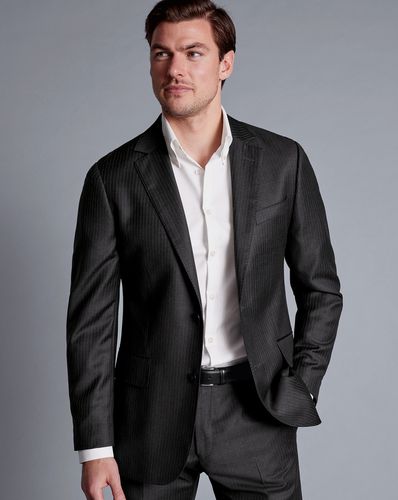 Men's British Luxury Stripe Suit Jacket - Charcoal Black , 36R Regular by - Charles Tyrwhitt - Modalova