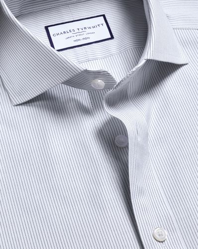Men's Non-Iron Twill Stripe Cotton Formal Shirt - Indigo Single Cuff, 15.5/33 by - Charles Tyrwhitt - Modalova
