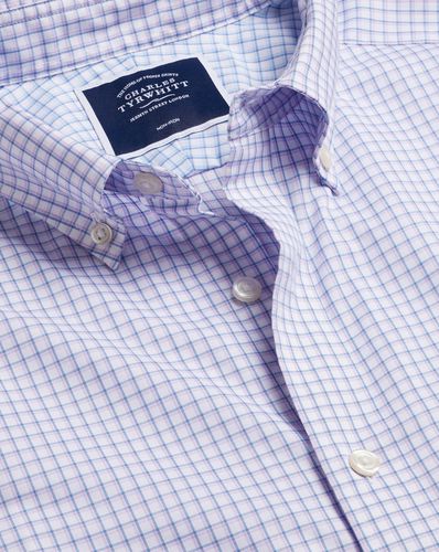 Men's Button-Down Collar Non-Iron Cotton Stretch Oxford Shadow Checkered Shirt - Mauve Single Cuff, Medium by - Charles Tyrwhitt - Modalova