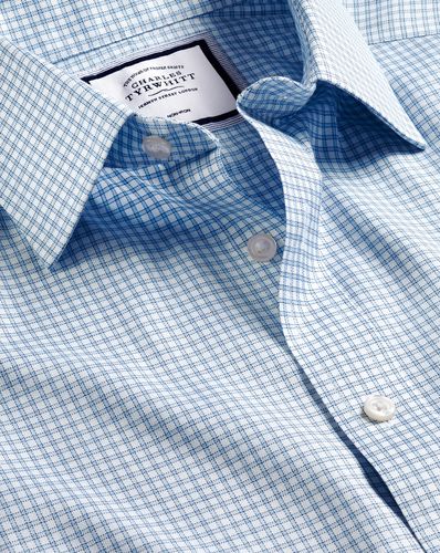 Men's Non-Iron Twill Mini Windowpane Checkered Cotton Formal Shirt - Steel Single Cuff, Large by - Charles Tyrwhitt - Modalova