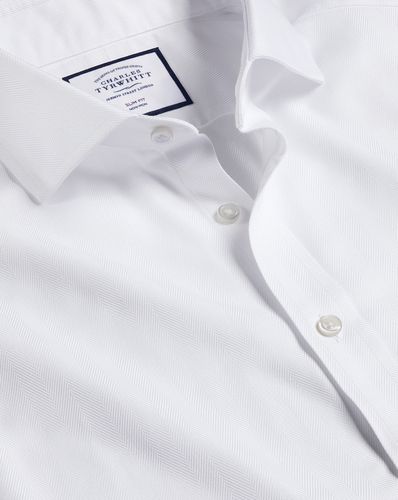 Men's Cutaway Collar Non-Iron Herringbone Cotton Formal Shirt - Single Cuff, Small by - Charles Tyrwhitt - Modalova