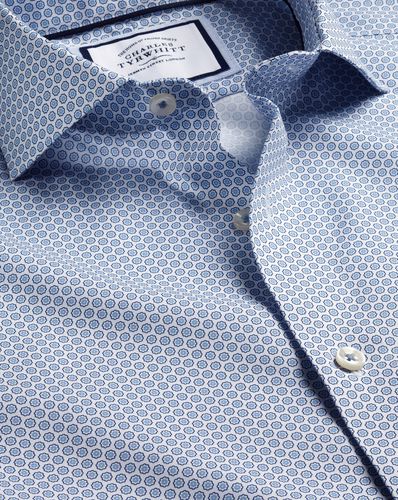 Men's Semi-Cutaway Collar Non-Iron Floral Print Cotton Shirt - Cornflower Single Cuff, XS by - Charles Tyrwhitt - Modalova