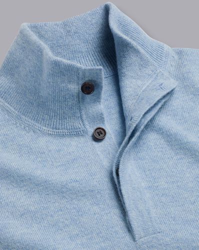 Men's Merino Cashmere Button Neck Jumper - Sky , XXXL by - Charles Tyrwhitt - Modalova