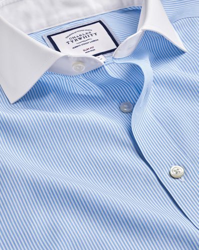 Men's Cutaway Collar Non-Iron Bengal Stripe Winchester Cotton Formal Shirt - Sky Single Cuff, Small by - Charles Tyrwhitt - Modalova