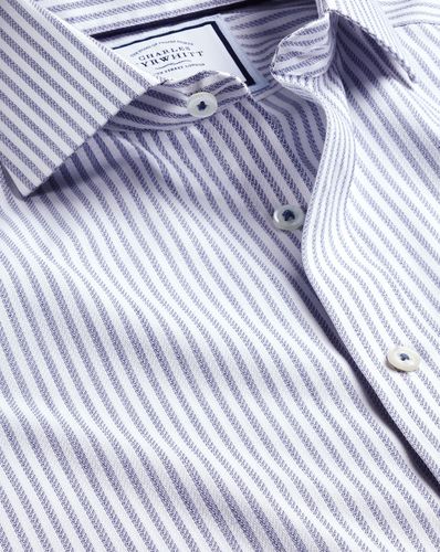 Men's Cutaway Collar Non-Iron Henley Weave Stripe Cotton Formal Shirt - Royal Double Cuff, Large by - Charles Tyrwhitt - Modalova