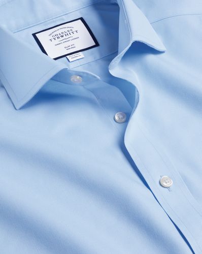 Men's Cutaway Collar Non-Iron Twill Cotton Formal Shirt - Sky Double Cuff, Medium by - Charles Tyrwhitt - Modalova