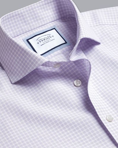 Men's Cutaway Collar Non-Iron Checkered Cotton Formal Shirt - Violet Single Cuff, Medium by - Charles Tyrwhitt - Modalova