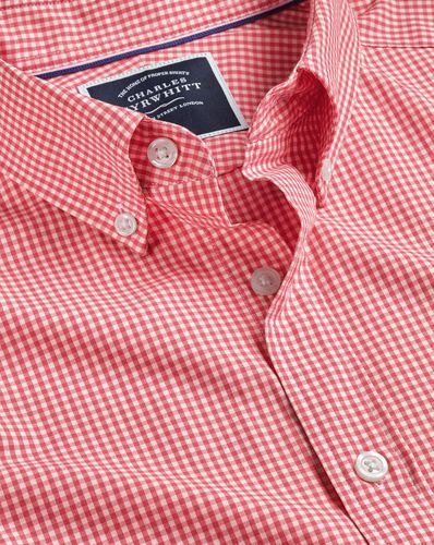 Men's Button-Down Collar Non-Iron Stretch Poplin Mini Gingham Cotton Shirt - Bright Single Cuff, Large by - Charles Tyrwhitt - Modalova