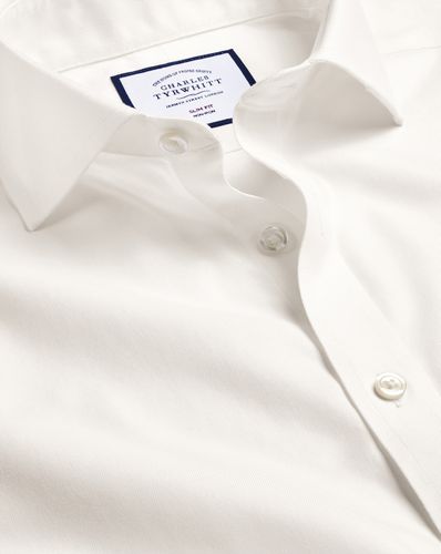 Men's Cutaway Collar Non-Iron Twill Cotton Formal Shirt - Ivory Single Cuff, Small by - Charles Tyrwhitt - Modalova