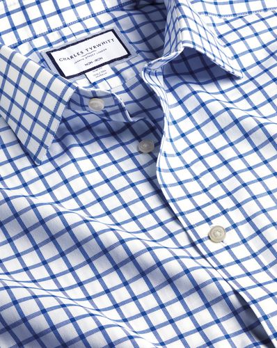Men's Non-Iron Twill Grid Checkered Cotton Formal Shirt - Cobalt Single Cuff, Medium by - Charles Tyrwhitt - Modalova