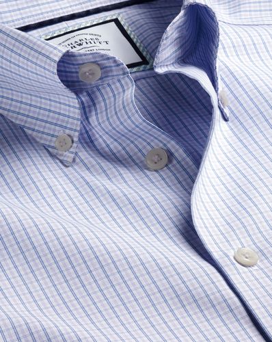 Men's Button-Down Collar Non-Iron Oxford Twin Checkered Cotton Formal Shirt - Lilac Single Cuff, Large by - Charles Tyrwhitt - Modalova