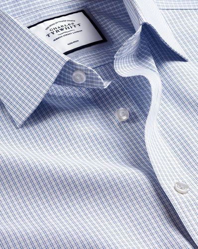 Men's Classic Collar Non-Iron Double Checkered Cotton Formal Shirt - Cobalt Single Cuff, 18/35 by - Charles Tyrwhitt - Modalova