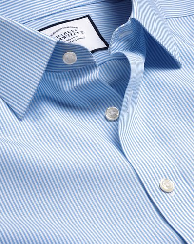 Men's Non-Iron Bengal Stripe Cotton Formal Shirt - Sky Single Cuff, Medium by - Charles Tyrwhitt - Modalova