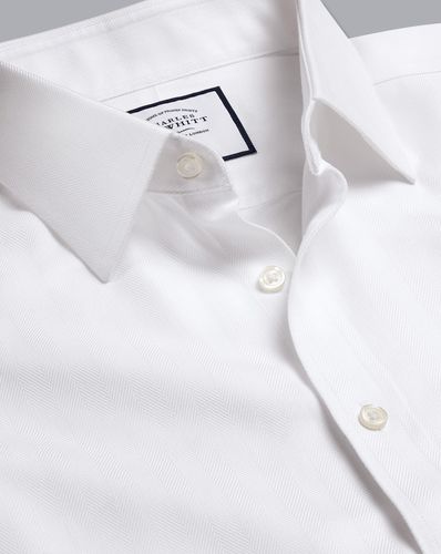 Men's Non-Iron Herringbone Cotton Formal Shirt - Double Cuff, Large by - Charles Tyrwhitt - Modalova