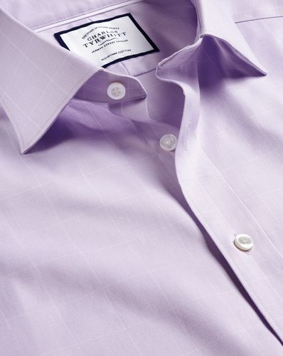 Men's Semi-Cutaway Collar Egyptian Cotton Twill Prince Of Wales Checkered Formal Shirt - Lilac Single Cuff, Large by - Charles Tyrwhitt - Modalova