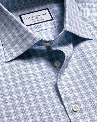 Men's Luxury Checkered Cotton Formal Shirt - Indigo Single Cuff, 17.5/35 by - Charles Tyrwhitt - Modalova