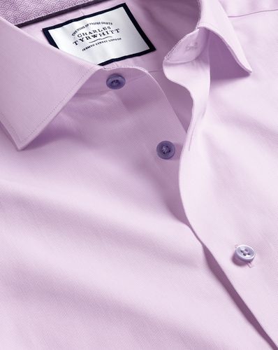 Men's Semi-Cutaway Collar Twill With Printed Trim Cotton Formal Shirt - Violet Single Cuff, Small by - Charles Tyrwhitt - Modalova