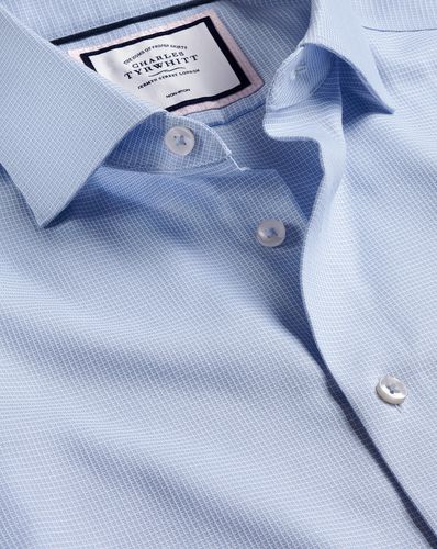 Men's Semi-Cutaway Collar Non-Iron Stretch Texture Cotton Formal Shirt - Sky Single Cuff, Large by - Charles Tyrwhitt - Modalova