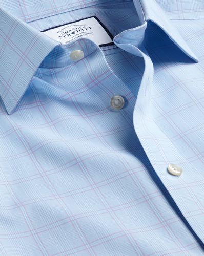 Men's Non-Iron Prince Of Wales Checkered Cotton Formal Shirt - Light Single Cuff, Small by - Charles Tyrwhitt - Modalova