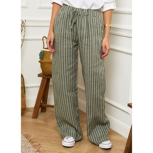 Khaki Wide Fit Linen Trouser - LE MONDE DU LIN - Modalova