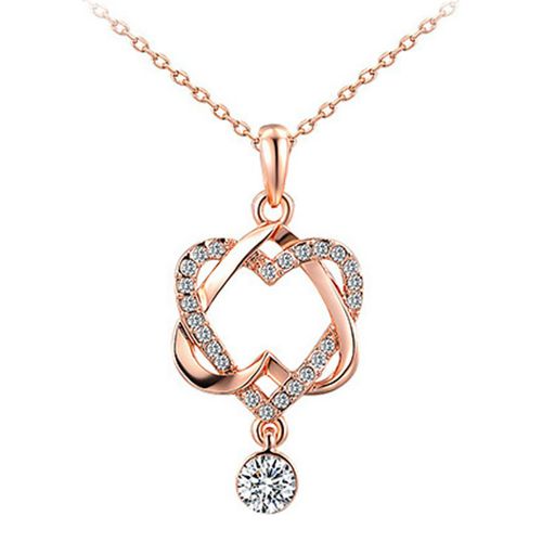 Rose Plated Double Heart Necklace - Ma Petite Amie - Modalova