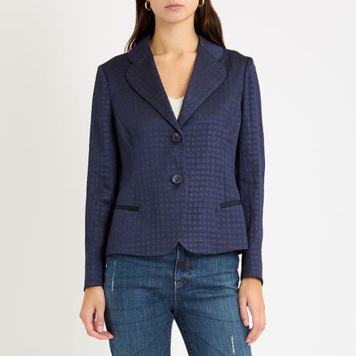 Navy Checked Silk Blend Blazer - Emporio Armani - Modalova